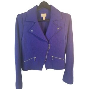 Chicos Royal Purple Boiled Wool Blend Moto Jacket Asymmetrical Zip Size 1 M